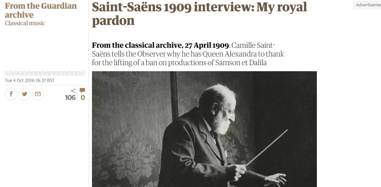 Saint-Saëns 1909 interview: My royal pardon